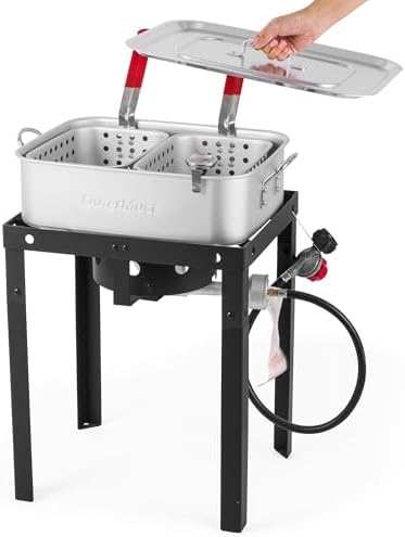 OuterMust 58,000 BTU Outdoor Fish Fryer with Baskets and Lid, 18 Qt. Propane Deep Fryer and 2 Inner Baskets, Ideal for Frying Fish, Chicken Wings, French Fries