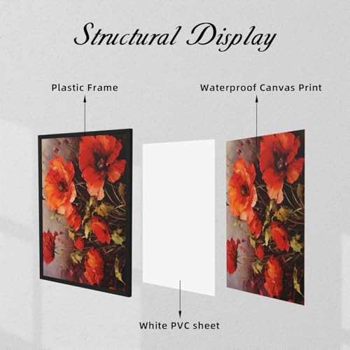 Toile murale contre les murs vides : impression fleurs rouges avec cadre - 5