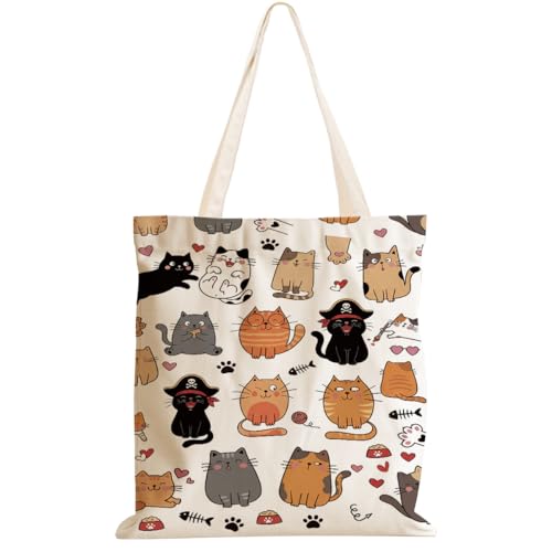 Cute Cat Canvas Tote Bag, Cat Gifts for Women Girls Animal Lovers Cats Mom Aunt Mommy, Canvas Bag for Shopping Beach Work Camping Reusable Grocery Bags Bachelorette Party Christmas Birthday Gift