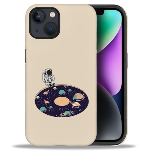 yicomon Compatible with iPhone 13/iPhone 14 Case，Space Disc Astronaut Pattern Print Matte Phone Case Durable Fashion Funny Liquid Silicone Case Soft Anti-Scratch Shockproof Protective Cover