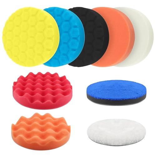 DXLing 9 Stück Auto Polierpads Klett Set 150mm Polierschwamm Wellen/Flache/Waben Polieren Schwämme Polierpads 150mm Polierschwämme Pads Auto Polishing Pad