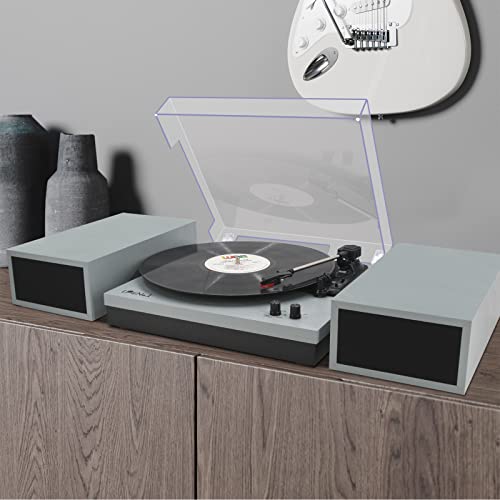 Image of LP&No.1 Record Player with Stereo Bookshelf Speakers, Vintage 3-Speed Belt Drive Turntable, Wireless Input, RCA Output, Auto Stop Function | Blue