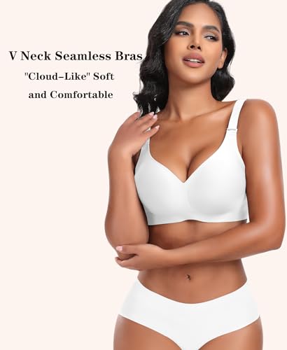 Image of DOCUMO Wireless Bras for Women No Underwire Seamless Push Up Bras with Support and Lift, V Neck Bralette with Bra Extender