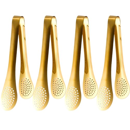 9 Inch Gold Buffet Tongs Set of 4, Stainless Steel Food Serving Utensils Tong for Cooking, Salad, Barbecue, Buffet, Toast