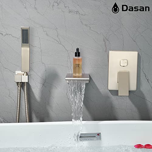 Dasan Waterfall Tub Filler Faucet Wall Mount With Hand Shower, Modern Wall Mounted Bathtub Faucet Brushed Nickel Tub Faucet With High Flow Rough In Valve, Sa-Tf01Wh-Bn #TOP6