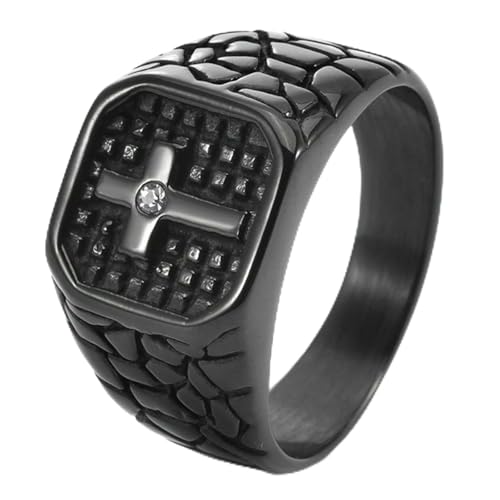 Bague homme acier inoxydable croix zircon style vintage punk