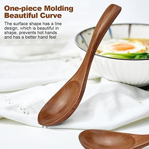 WANTOUTH Wooden Spoon 4Pcs Japanese Style Soup Spoon Honey Coffee Spoon Kitchen Utensil Short Handle Wood Soup Spoons Set Kids Rice Dessert Cooking Spoon for Kitchen Dinner Tableware Set, 17CM/6.7in