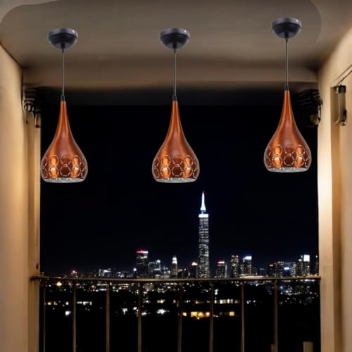 Image of GreyWings Orange Aluminium Hanging Light for Home | Designer Pendant Light with E27 Holder | Modern Ceiling Hanging Lamp for (Bulb is not Included) Small Pack of 4