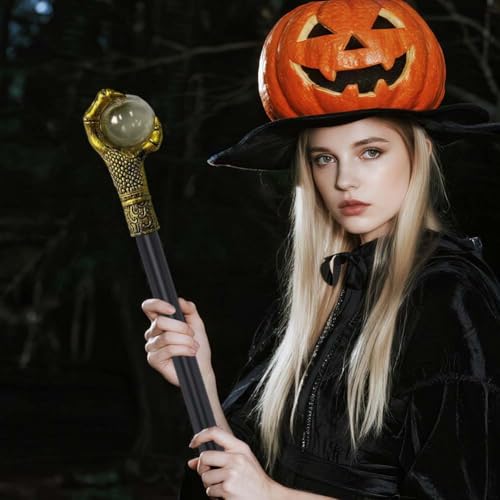 Image of GORGECRAFT 40.9in Dragon Claw Walking Stick Vintage Canes Egyptian Staff Scepter with Gold Copper Color Claw Head Plastic Cosplay Wand for Halloween Witches Wizards Dress Up Party Costume Accessories