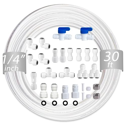 TSnsfCerti NSF 1/4 inch Water Line Tubing and Push to Connect Fittings for Reverse Osmosis Water Filter RO fittings (Refrigerator Kits) 23 pcs connetors+30 feet 1/4 O.D. (6.4mm) water tubing.