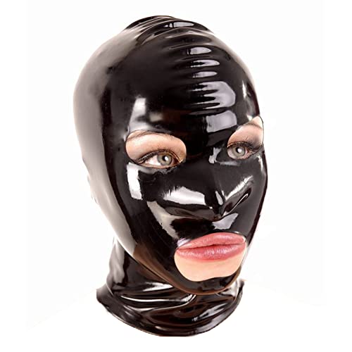 Latex Hood Mask For Women Sm Mask Full Face Big Mouth With Red Detachable Blindfold Zipper Latex Mask Fetish (M, With Blindfold) #TOP1