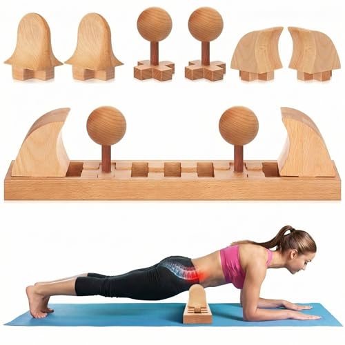 AceOrbit Wood Deep Tissue Massage Tool Hip Hook for Psoas Release, 4-Position Lock 3 Paired Interchangeable Heads (Horn/Cone/Sphere) Wooden Hip Flexor Release Tool Under 2lbs Portable for Home Gym