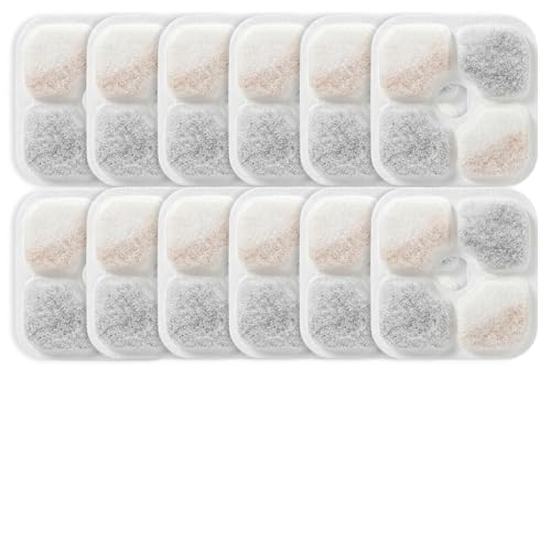 Image of 12pcs Cat Water Fountain Filters Compatible with Catit Pixi, Activated Carbon Cat Water Fountain Filter Replacement, Cat Water Filter with Triple Filtration System, Filtre Fontaine Chat