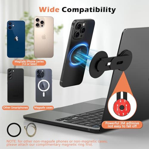 ALAFLY Magnetic Phone Holder for Laptop, 360° Adjustable MacBook Monitor Side Mount for iPhone 17 Pro Max/16/15/14/13/12 MagSafe for Tesla, Portable Foldable Cell Phone Holder Accessory, Black - image 4