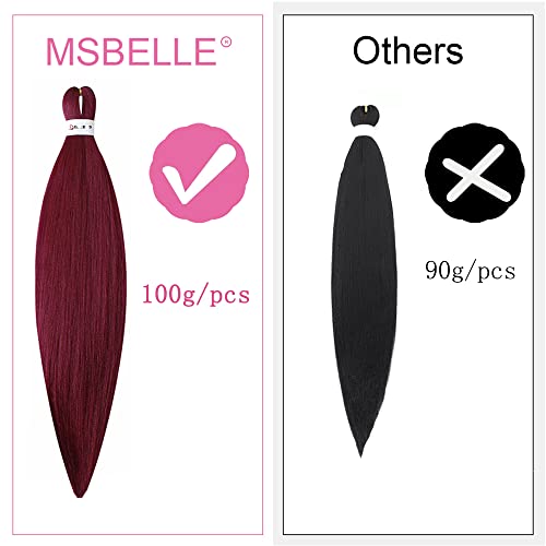 Msbelle 6 Packs/Lot Pre Stretched Braiding Hair Crochet Braid Hair 26 Inch Hot Water Setting Synthetic Fiber Burgundy Braiding Hair Extensions 100G/Pack(26 Inch,900#) #TOP5