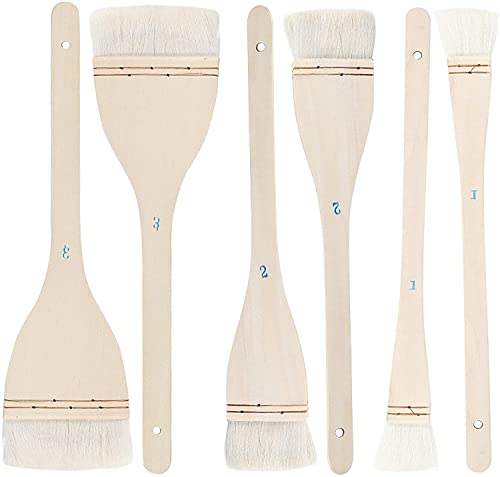 Lot de 6 pinceaux plats de 3 tailles - Poils de chèvre doux et pinceau de peinture de hake avec manche en bois massif - Pour aquarelle, poterie, peinture Cover