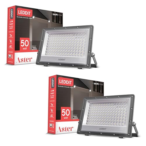 Image of Aster 50W LED Flood Light with 2-Year Warranty | IP66 Waterproof Outdoor Light for Garage, Garden, Shop, Parking | Cool White | BIS Approved | Pack of 2