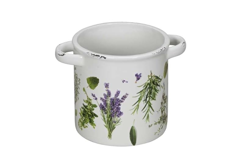 Arinosa Blumentopf Kräuter Kräutertopf Keramik Weiss D15xH15cm + 3cm Griffe