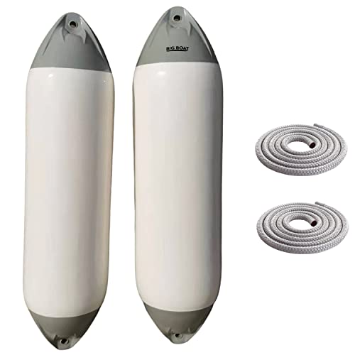 BIG BOAT Fenders Boat Bumpers for Docking -15 x 57 inch Premium Boat Fender for Yachts up to 100 feet Dock Bumper - 2 Pack - Kit 1-2 Fenders 15"x57", 2 Fender Lines