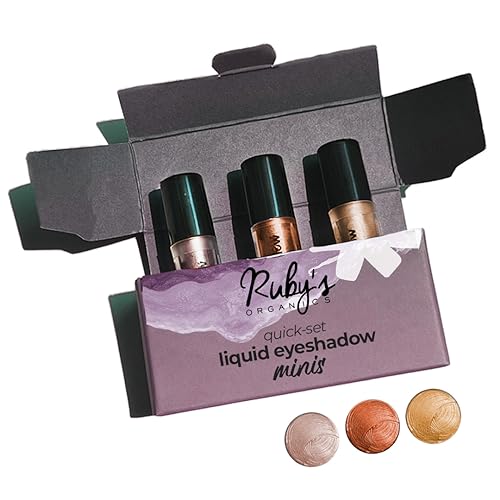 Image of Ruby's Organics Eyeshadow Liquid Mini's Set For Women- Metallic Finish, Long Wearing, Smudge Proof, Non Irritating, Vegan, Organic, Moon Metals Pack Contains Luna, Copper and Aurus,3ml Each-Pack of 3