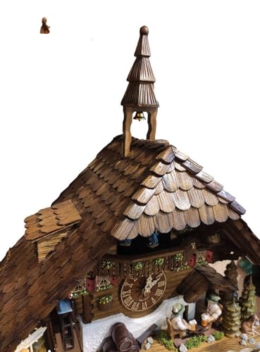 Kammerer Uhren Hekas Cuckoo Clock Black Forest house with moving beer drinkers and mill wheel KA 3736/8