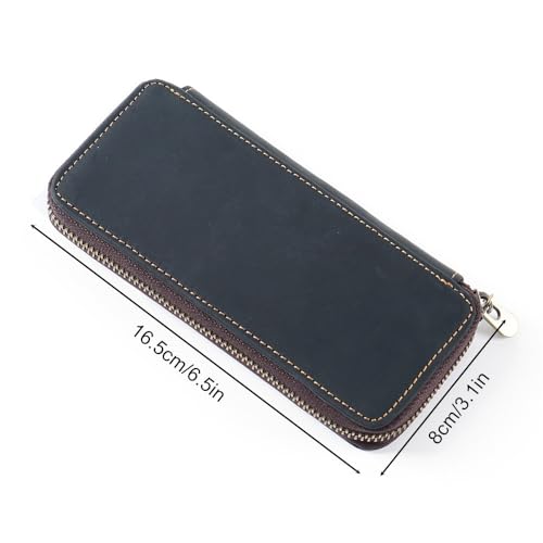 Leather Pencil Pouch Case,Zippered Pen Pencil Stationery Bag with 3 Elastic Rope Pen Places& 1 Card Clip for School Office - Image 4
