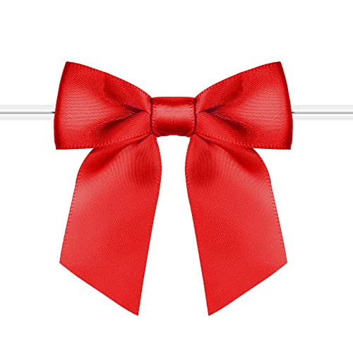 RainbowPana 120 Pack Christmas Luxury Twist Tie Bows, Red 3