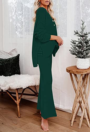 Pink Queen Women's 2 Piece Fall Outfit Lounge Set Long Sleeve Button Pullover Sweater Matching Wide Leg Pants Knit Sweatsuit3