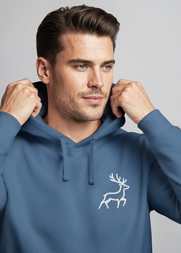 Neverless® Hoodie Herren Print Aufdruck Hirsch Wald-Tiere Kapuzen-Pullover Männer Outdoor Fashion Streetstyle Indigo-Blue XL