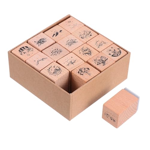 Gogogmee 16 piezas Sellos de Madera DIY para Álbumes y Manualidades Diseño Decorativo Vintage para Scrapbooking y Cuadernos Duradero y Seguro para Regalos
