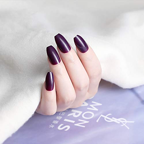 Laza 96pcs Colorful Fake Nails Ballet Coffin Ballerina Medium Full Cover Long UV Coat Artificial Acrylic Nails for Daily Use - Grape Rum