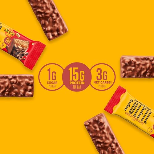 FULFIL Chocolate & Reese's Protein Snack Bars, Chocolate Peanut Butter Flavour, 15g Protein, Pantry Staples (Pack of 12)