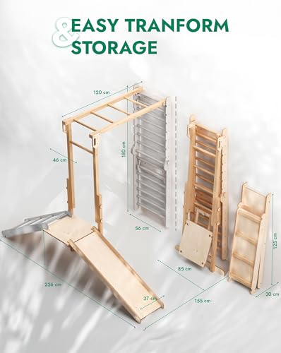 Image of Indoor Jungle Gym Add-On for Swedish Wall, Montessori Climbing Attachment (Swedish Wall Sold Separately)