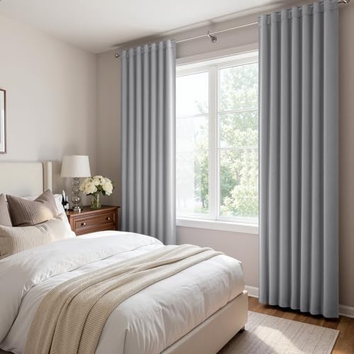 Image of ANRODUO Light Grey Back Tab Blackout Curtains 54 Inch Long 2 Panels | Rod Pocket,Thermal Insulated Room Darkening Light Blocking Curtains for Living Room Bedroom Privacy,W42xL54