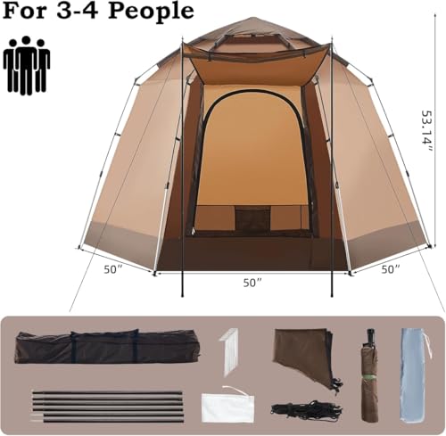 Tienda de Camping Plegable OFCASA 4 Personas Marrón miniatura 5