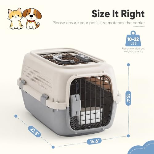 DUMOS 23" Hard-Sided Pet Carrier for Small Pets, 2 Door Cat Carrier, Beige | Airline Approved Dog Crate, Enhanced Security Latches, Front & Top Load Wire Door, Food Bowl for Traveling, Hiking, Camping - Image 6
