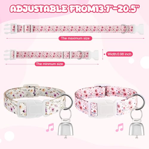 Image of 2 Pack Floral Goat Collars with Bells, Adjustable Nylon Sheep Collar 13.7-20.5 in, Loud Copper Bell Pet Anti Lost Grazing Collar for Small Farm Animal Goat Lamb Sheep Accessories, White Pink