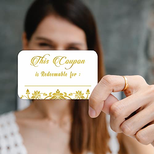 Parth Impex 50 Coupon Cards - Gold Foil Stamping 3.5"X2" Blank Gift Certificates Redeem Vouchers #TOP5