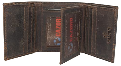 Men's RFID Blocking Vintage Genuine Leather Classic Trifold Wallet for Men with Box (Logo Brown)