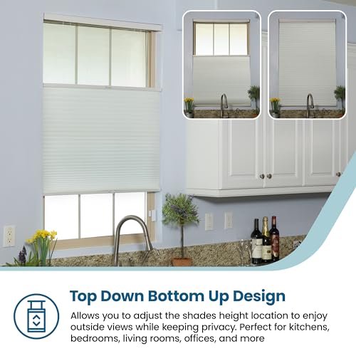 BlindsAvenue Cordless Top Down Bottom Up Cellular Honeycomb Shade, 9/16" Single Cell, Blackout, White, Size: 23" W x 48" H