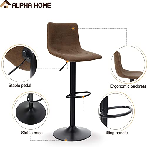 Alpha Home 2 Pack Bar Chairs, 360 Degree Swivel Bar Stools Set Of 2 With Pu Leather, Counter Stools For Kitchen Counter With 300 Lbs Capacity, Adjustable Counter Height Bar Stools With Back, Brown #TOP3