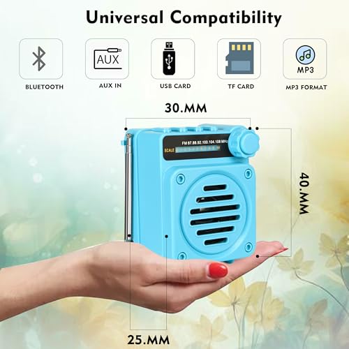 Image of Fire Turtle Pocket Blast FM Radio with Bluetooth Speaker with Powerful Sound,FM Recording, Antenna, 6w-12 Hours (USB Charging) and Number Pad (AUX, SD Card, USB Input) (Mini Retro Blue)