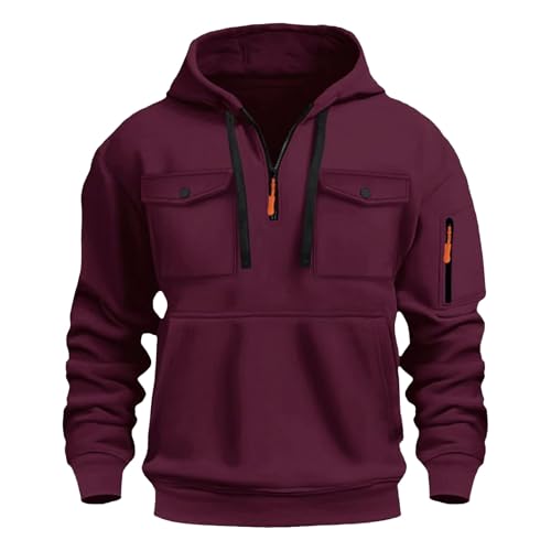 Men's Fashion Hoodies & Sweatshirts Quarter-Zip Drawstring Hooded Shirts Causal Long Sleeve Tactical Cargo Pullover2