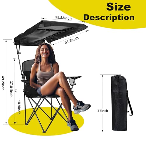 YOUNG WOOD Portable Camping Chair Beach Chair with Shade Canopy, Fold Lightweight Oversized for All, Easy to Open and Close Without Installation, Side Pocket Design for All Outdoor Activities,Black by YOUNG WOOD - Used condition - Image 2