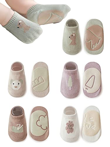Baby Non-skid Floor Socks Toddler Non Slip Ankle Socks with Anti-Slip Soles for Infant Boys Girls 5 Pairs