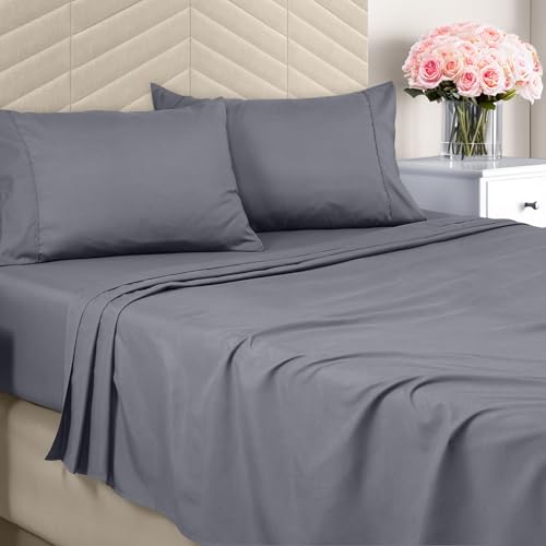 Utopia Bedding King Sheet Set - Brushed Microfiber - Soft Bed Sheets for King Size Bed - Includes 1 Fitted, 1 Flat, & 2 Pillow Cases - Deep Pocket (Grey)