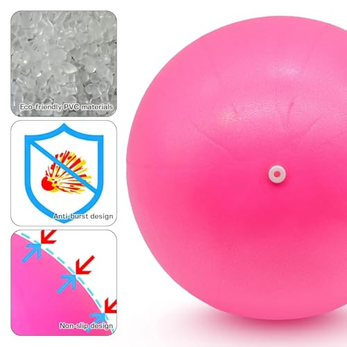 Image of PRANIJ Durable Small Soft Yoga Exercise Balls with Inflatable Straw, Mini Pilates Ball 23 CM /9 Inchs for Core Training Exercise (Pink)