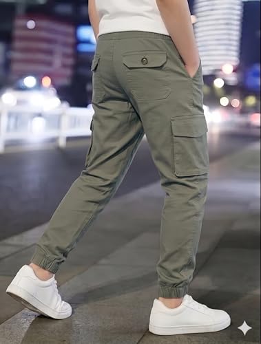 Image of A.T.U.N. (ALL THINGS UBER NICE) Boys Cotton Cargo Pants | Soft Comfortable Casual Wear | Relaxed Fit Trousers with 6 Utility Pockets | Adjustable Waist for Daily Outdoor and Travel Use