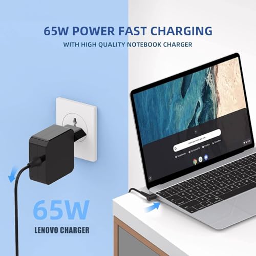 Image of 65W Laptop Charger for Len IdeaPad 1 3 5, Flex 4 5 6 1470 1480, IdeaPad 110 110s 310 320 330 330s 520 530s 710s L340 S145 S340 S540; Yoga 720 710 510, Chromebook N22 N23 N42 Power Supply (LE 65W 1.7)