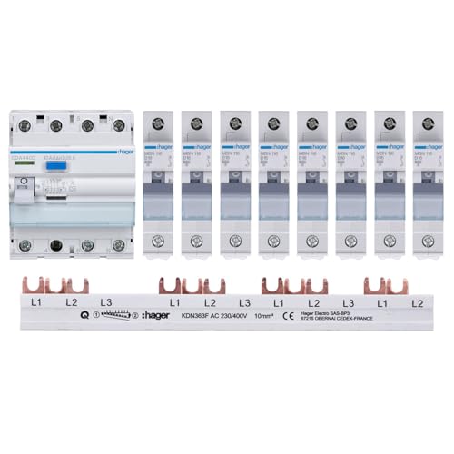 Hager tm: 1x fi cda440d 4 pin + 8x ls switch mbn116 1 sammelschiene set